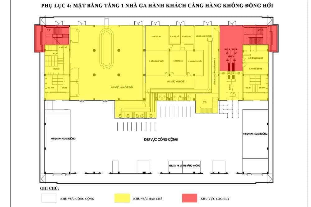 Mặt bằng tầng 1 nh&agrave; ga h&agrave;nh kh&aacute;ch tại s&acirc;n bay Đồng Hới (Nguồn: Internet).